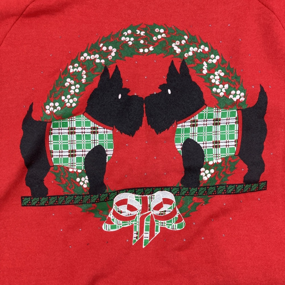 VTG 80s Red Scottie Dogs Christmas Crewneck Sweatshirt Size XL Granny Style USA - Picture 2 of 6